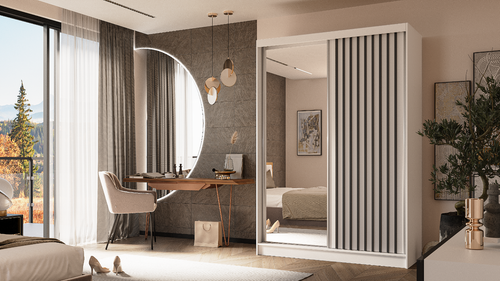 Kleiderschrank Erika 150 cm, mit Lamellen, mit oder ohne Spiegel, 2 Schiebetüren - Bild 36 von 111