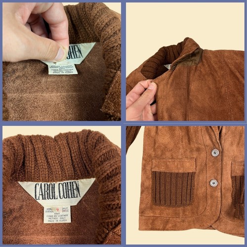 Vintage 70s/80s leather & knit jacket by Carol Cohen, 1970s brown size 7 jacket - Picture 5 of 9