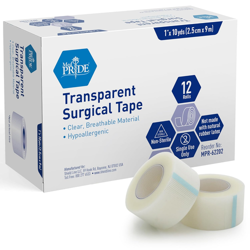 1" x 10 Yds Transparent Medical Tape, 12 Pack - Clear Adhesive Surgical Bandage - Picture 9 of 12