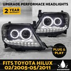 Head Lights Black DRL Projector Halo Angel Eyes Pair Fits Toyota Hilux 2005-2011