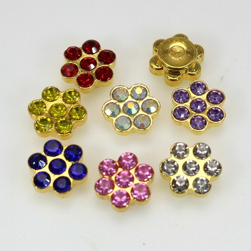 50 Gold Flatback Flower Crystal Rhinestone Rivets Studs 10mm for DIY Bags Shoes - Picture 2 of 10