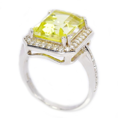 ANELLO ARGENTO 925 QUARZO GIALLO LIMONE NATURALE E ZIRCONI BIANCHI MISURA 7,75 - Foto 4 di 8