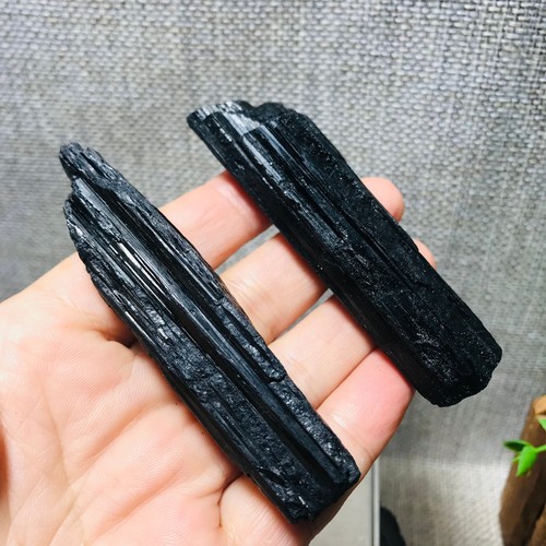 115g 2pcs Natural Black Tourmaline Quartz Crystal Freeform Mineral Specimen 217 - Foto 1 di 13