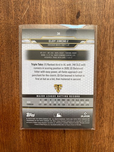 2021 Topps Dreifachfäden Eloy Jimenez Citrin parallel #45/75 weiße Sox - Bild 2 von 2