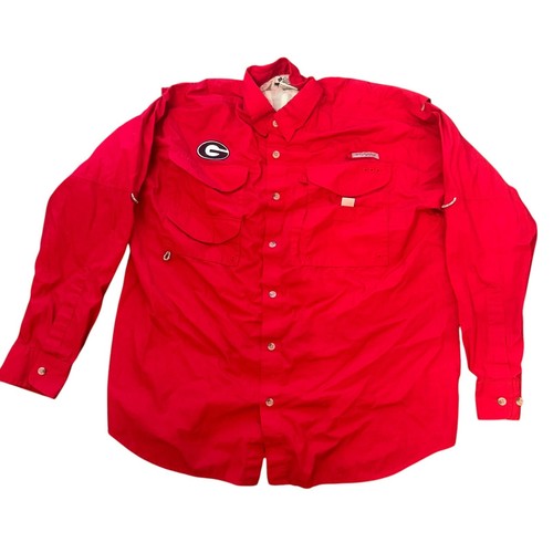 Georgia Bulldogs Shirt Mens Medium Red Columbia PFG Vented Cotton Long Sleeve - Picture 3 of 13