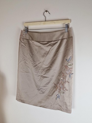 Womens Vintage y2k 00s Beige Skirt Embellished Evening Wedding M UK12
