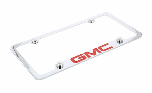 GMC Red Logo Chrome Plated Metal Bottom Engraved License Plate Frame Holder - Picture 4 of 5