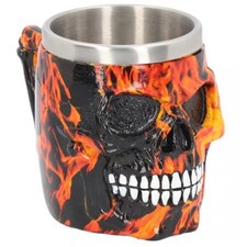 Totensch&auml;del Krug mit Flammen Trinkgef&auml;&szlig; Skull Gothic Tischdekoration Glas NN92