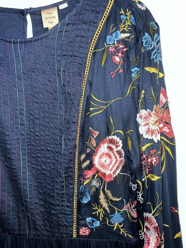 SEEN WORN KEPT Anthropologie Jamila Embroidered Tunic Dress Teal Long Sleeve M - Picture 9 of 21
