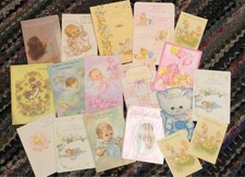 Vtg Lot Baby Girl Greeting Card Congratulations Shower Invitations for Scrapbook
