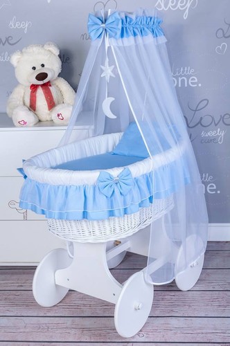 EXCLUSIVE WICKER MOSES BASKET WITH BEDDING SET AND MOVING WHEELS !!!-7 COLOURS - Picture 6 of 11