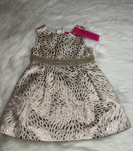 Lilly Pulitzer NWT Abrianna Girls Gold Metallic Lagoon Dress $118 Size 2,3 - Picture 21 of 24