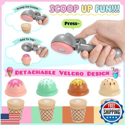 INNOCHEER Gelato Giocattolo, Set Gioco Gelato in Legno, Finta Gioco Cucina Giocattoli - Foto 3 di 5