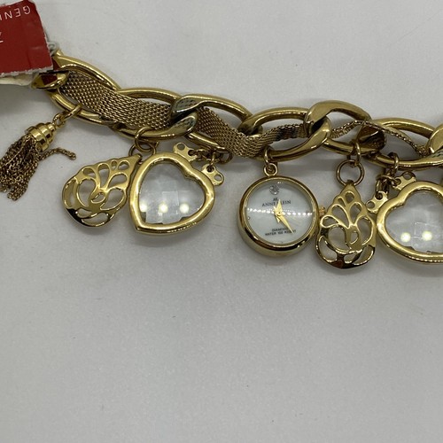 Anne Klein Watch Women Gold Tone Charm Bracelet Heart Bling, Diamond - Picture 10 of 18