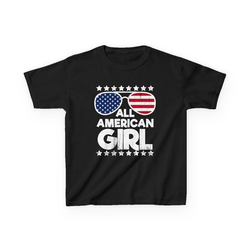 Girls 4th of July Shirt, All American Girl American Flag Sunglasses Girls Shirt - Picture 3 of 8
