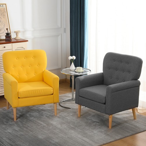 Walsport Modern Arm Chair Upholstered Fabric Accent Sofa Chair with Wood Legs - Picture 1 of 27