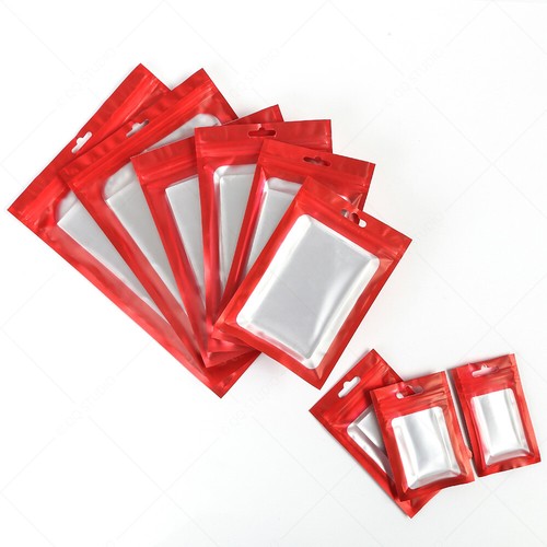 Multi-Size Matte Red Mylar Flat Zipper Pouch Bag For Storage w/ Window R10 - Picture 9 of 18