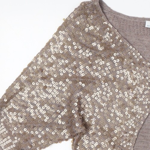 Minosa Womens Beige V-Neck Viscose Cardigan Jumper Size M - Sequins - Picture 6 of 10