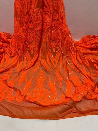 Tessuto pizzo paillettes arancione fluo/tessuto paillettes/paillettes arancioni per ballo di fine anno - Foto 4 di 6