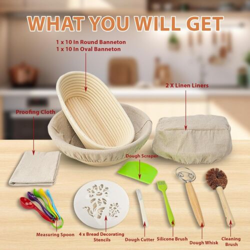 Bread Proofing Basket Set, 10 Inch Round & 10 Oval Sourdough Banneton Baskets... - Picture 2 of 7