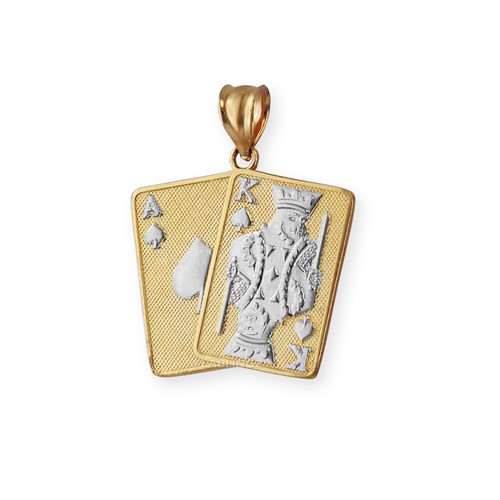 Gold Ace and King of Spades Blackjack 21 Hand Cards Charm Necklace - Picture 21 of 22