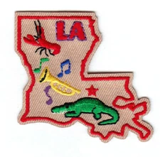  LOUISIANA STATE SHAPE Iron On Patch Mardi Gras 