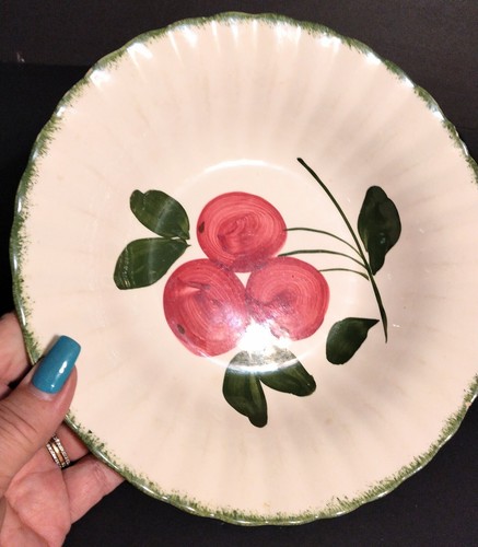 Blue Ridge Southern Potteries Schüssel handbemalt Kirschen 9,5" 1930er Sm.Chip under - Bild 2 von 6