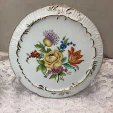 Vintage Porcelain Tea Tile Hot Plate Trivet Wall Decor Floral Hand Painted