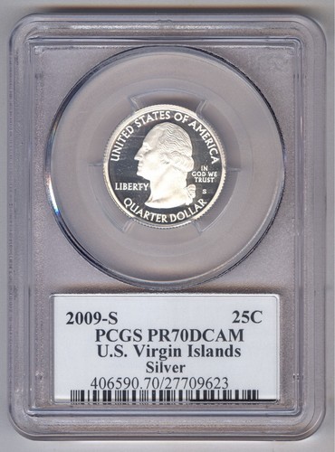 2009-S SILVER 25C U.S. VIRGIN ISLANDS TERRITORY QUARTER PCGS PR70DCAM FLAG LABEL - Picture 2 of 2