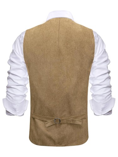 Vintage Suede Mens Solid Waistcoat Single Breasted Buttons Business Wedding Vest - Picture 4 of 21