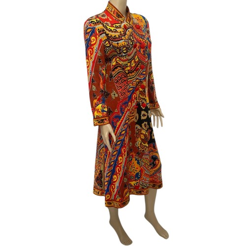 LEONARD PARIS STUDIO Vintage Red Multicolor Printed Wool Maxi Dress - Picture 2 of 10