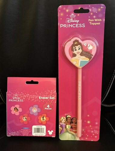 Princess Set - Pen With Belle Topper -& 4 Pc Eraser Set - NIB - Picture 4 of 7