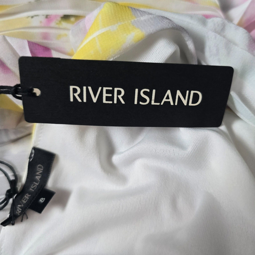 New River Island Womens Maxi A-line Dress Size 8 White Pink Yellow Sleeveless - Picture 12 of 15