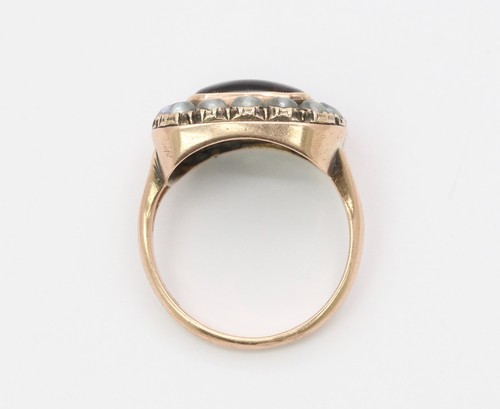 Victorian Closed Back Garnet and Split Pearl 10K Gold Mourning Ring - Picture 6 of 9