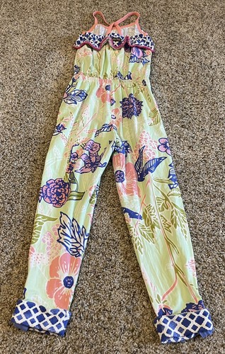 Matilda Jane Horseshoe Romper Girls Size 6 Floral W/ Pockets Blue Green Pink - Picture 2 of 4