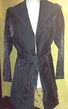 Lola Jacket Coat Navy/black Glazed Linen Belted Size S