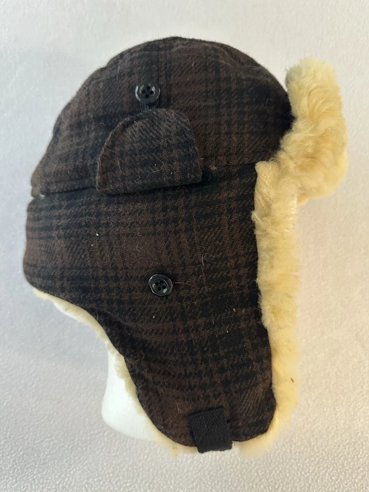 Sombrero Woolrich Trapper Para Hombre Grande Marrón A Cuadros Orejeras Imitación Piel Forrada Gorra Foto 3 de 4