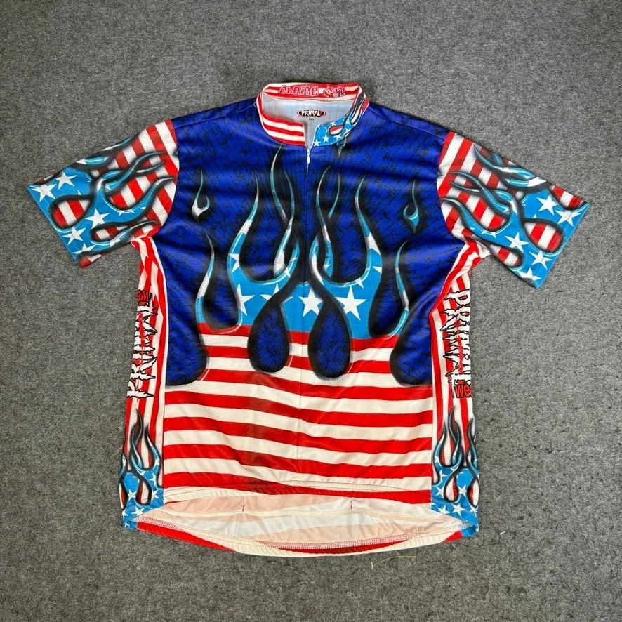 Primal Wear Flame Out USA American Flag Cycling Jersey Mens XXL