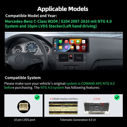 Apple Carplay 6+128GB Android 13 Car Stereo GPS For Mercedes Benz C W204 2007-10 - Bild 6 von 18