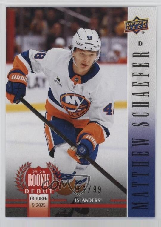 2025-26 Upper Deck UD Rookie Debut Red 69/99 Matthew Schaefer #20 RC 1t40