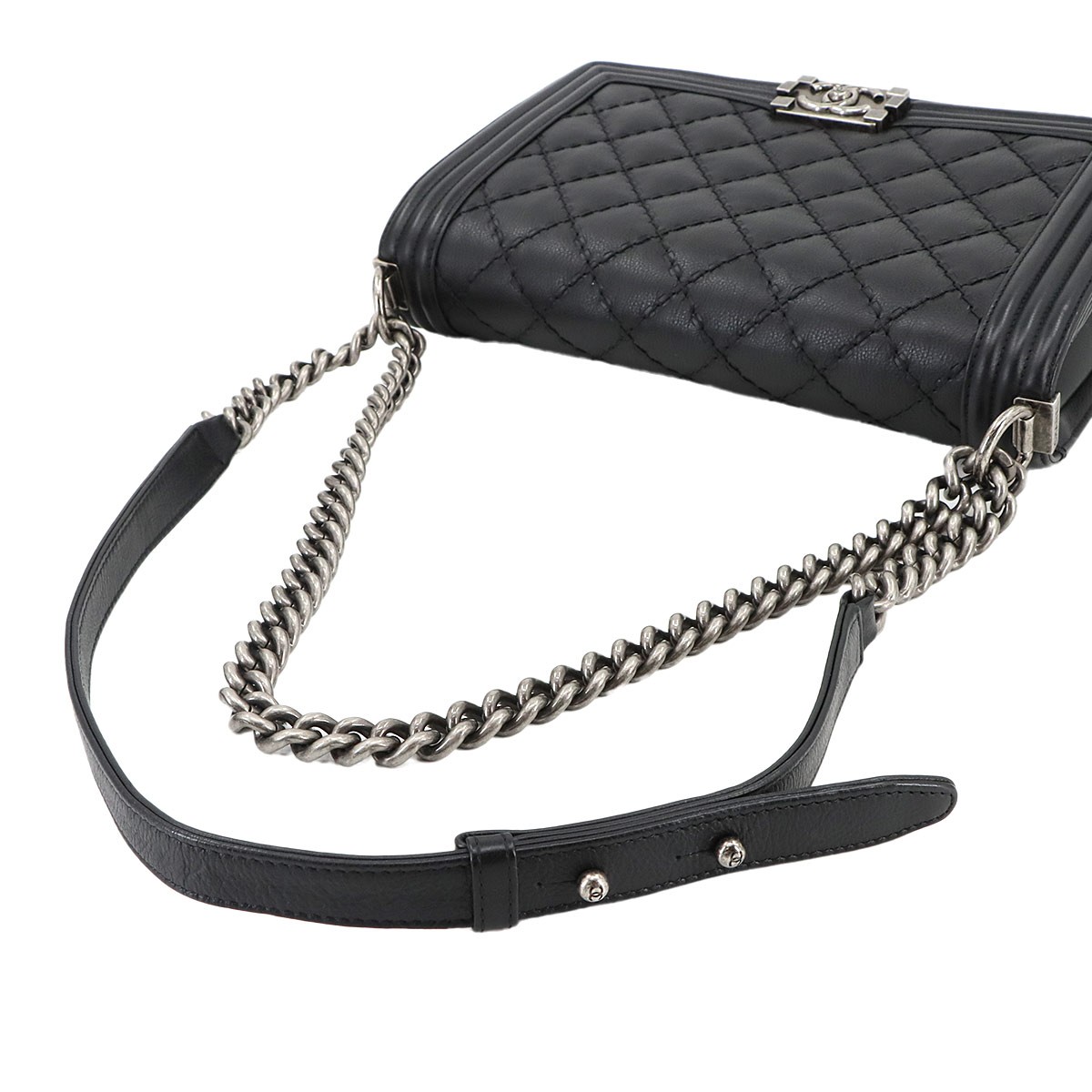 CHANEL BOY CHANEL Large Chain houlder Bag Leather Black A92193