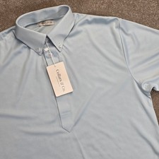 Collars and Co Mens Oxford Button Down Dress Collar Polo Shirt Size S Light Blue