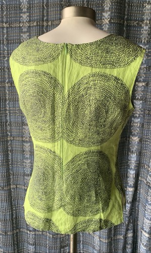 XS/S MARIMEKKO Mika Piirainen Linen Blouse Lime Green Circles Pattern Sleeveless - Picture 4 of 10