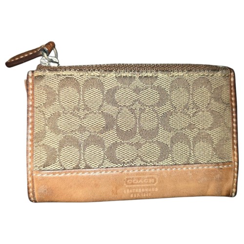 AUTHENTIC Coach CLASSIC Signature C Canvas Khaki Tan Zip Coin Purse Bag Wallet - Picture 6 of 6