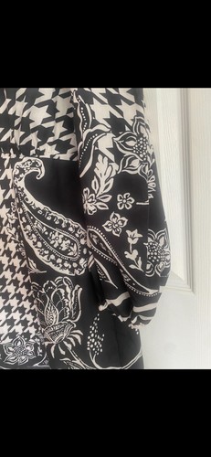 Oasis Checked Paisley A Line Monochrome Collared Neck Short Dress Size UK 10 - Picture 5 of 14