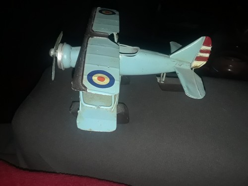 Vintage Primus Metal British Biplane Replica – Blue RAF Style Bi-Plane Sea Plane - Picture 2 of 4