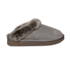 UGG CLUGGETTE CHARCOAL SUEDE SHEEPSKIN COLLAR WOMEN'S SLIPPERS SIZE US 7 NEW