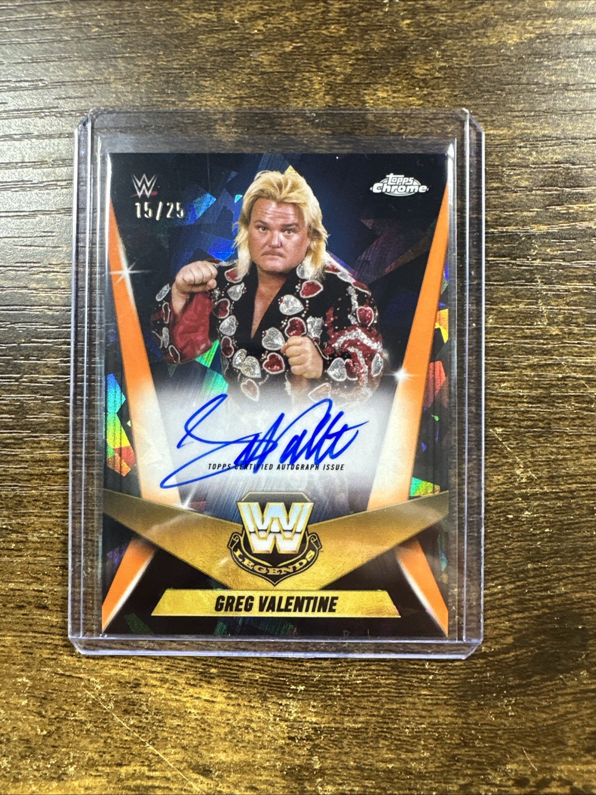 GREG VALENTINE 2025 Topps Chrome Sapphire WWE Legendary Auto Orange 15/25