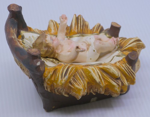 ANTIGUA FIGURA BELÉN FONTANINI ITALIA PAPEL MACHÉ BEBÉ JESÚS, 12 PULGADAS ESCALA - Imagen 5 de 7