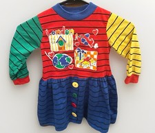 Vintage Buster Brown Dress Colorful Striped Buttons 4